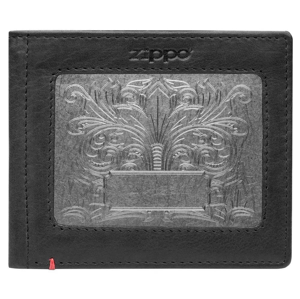 Black Leather Wallet- Fandango Metal Plate Design 1