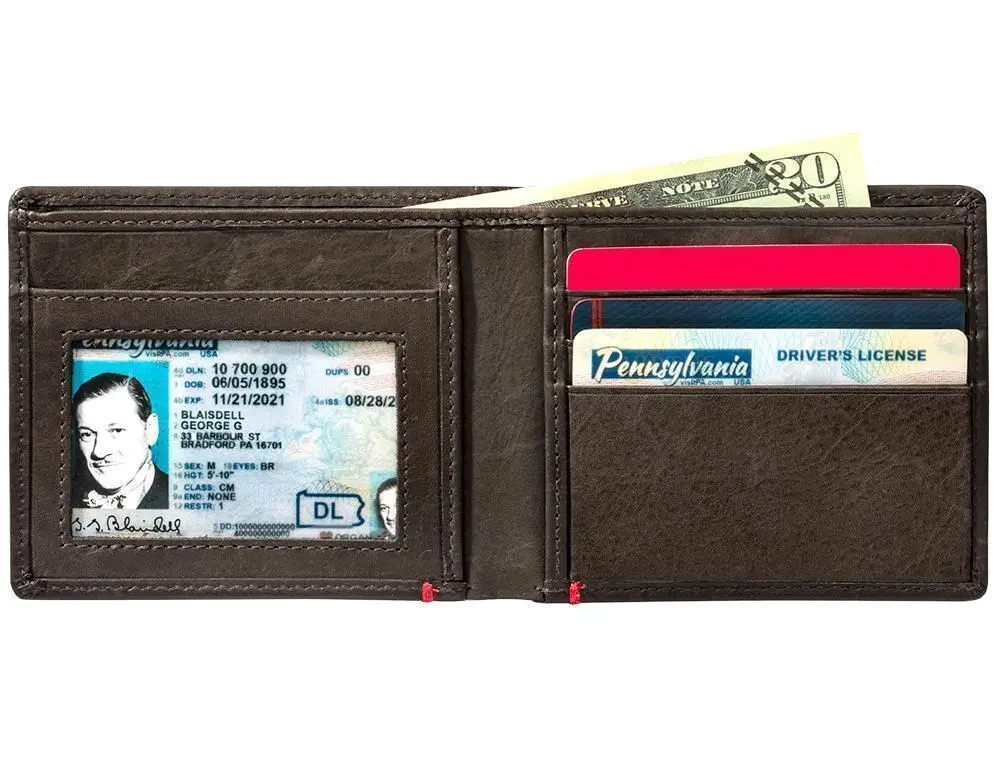Mocha Leather Wallet- Bass Metal Plate Design 3
