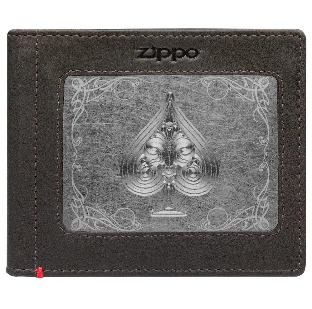 Mocha Leather Wallet- Spade Metal Plate Design 1
