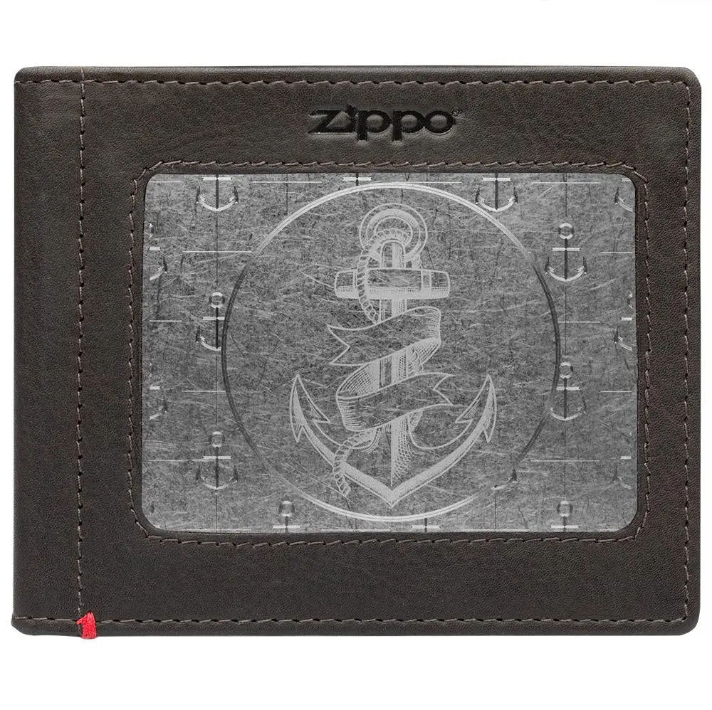 Mocha Leather Wallet- Anchor Metal Plate Design 1