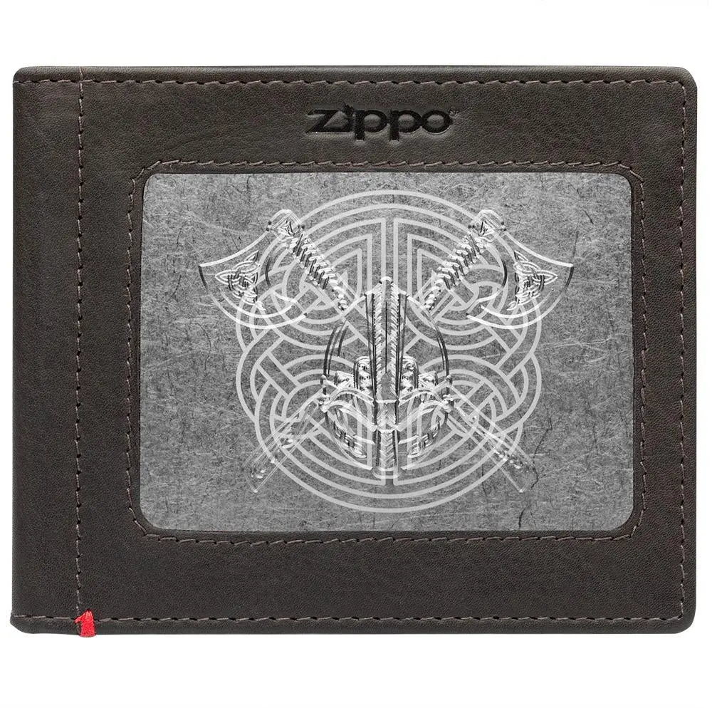 Mocha Leather Wallet- Viking Metal Plate Design 1