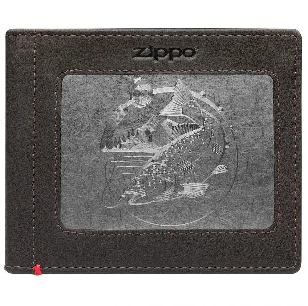 Mocha Leather Wallet- Bass Metal Plate Design 1