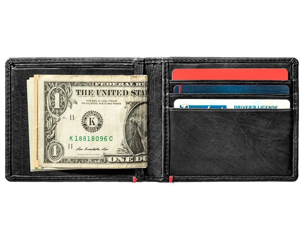 Black Leather Wallet- Anchor Metal Plate Design 3