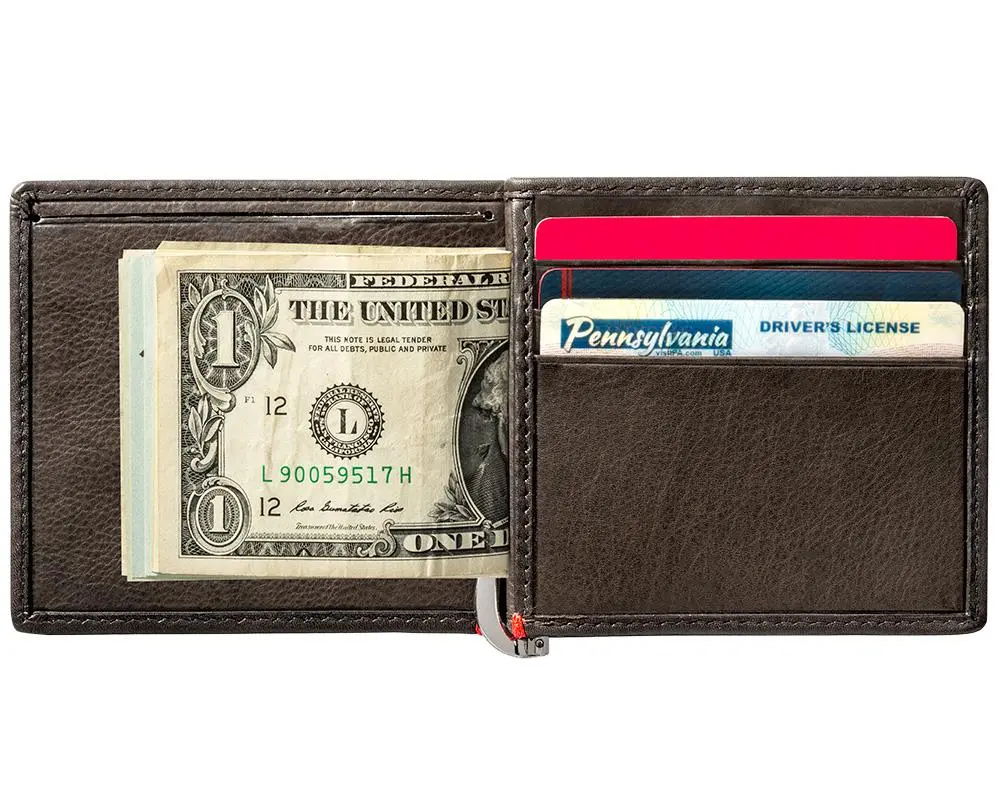 Mocha Leather Wallet- Skull Metal Plate Design 4