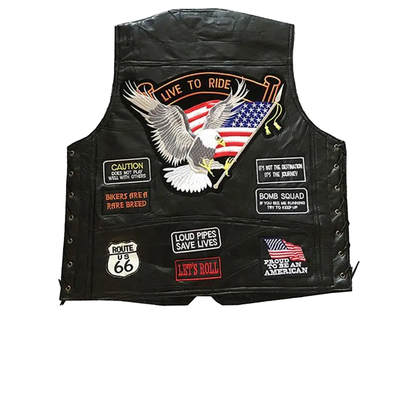 Customizable Biker Vest with Embroidered Patches - Image 5