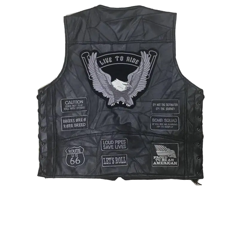 Customizable Biker Vest with Embroidered Patches - Image 10