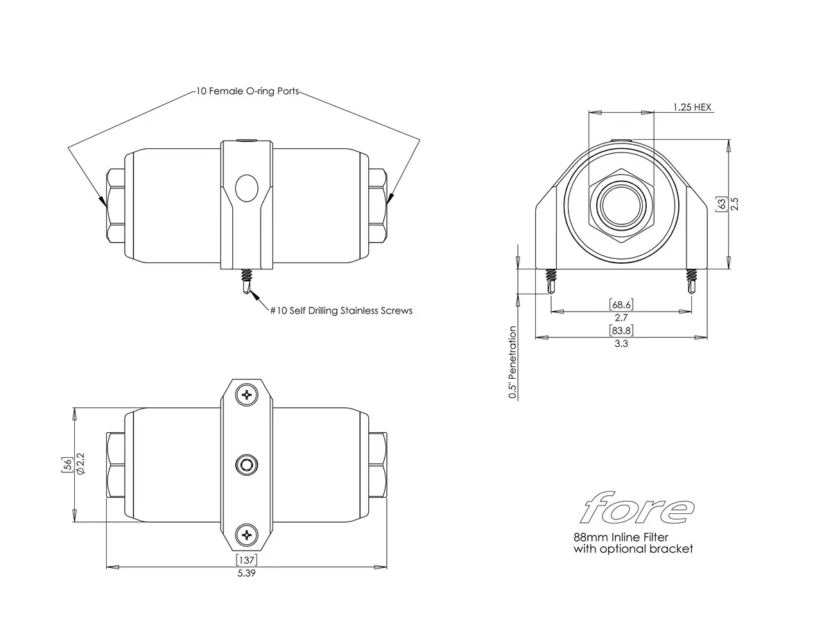 Billet Fuel Filter By Fore Innovations - 10 Micron - 88Mm - An 2