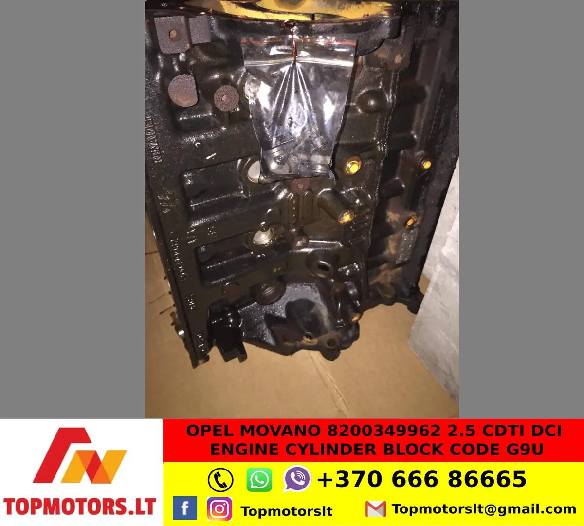 Opel Movano 8200349962 2.5 Cdti Dci Engine Cylinder Block Code G9u 1