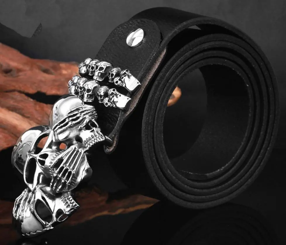 3 Wise Skulls Leather Belt 2
