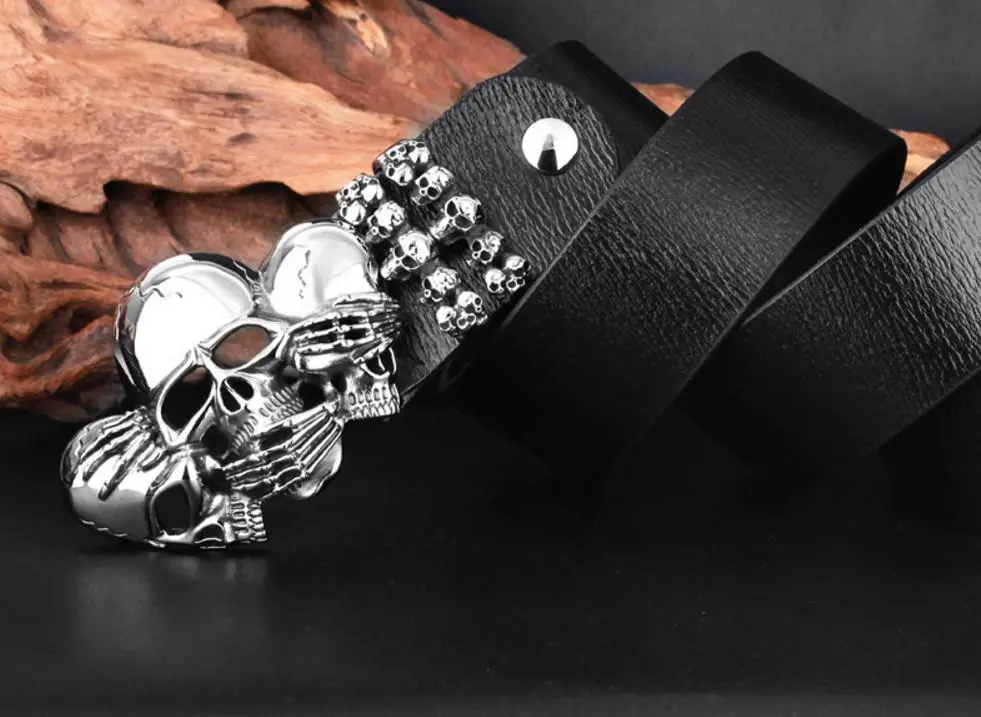 3 Wise Skulls Leather Belt 1