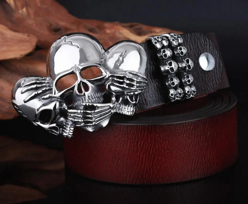 3 Wise Skulls Leather Belt 2