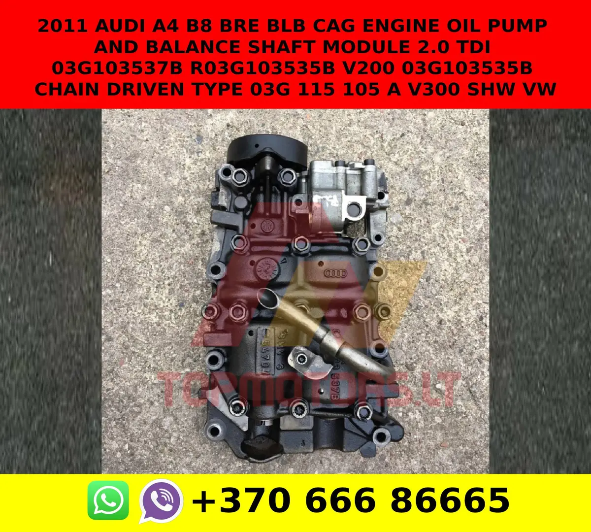 2011 Audi A4 B8 Bre Blb Cag Engine Oil Pump And Balance Shaft Module 2.0 Tdi 03G103537b R03g103535b V200 03G103535b Chain Driven Type 03G 115 105 A V300 Shw Vw 1