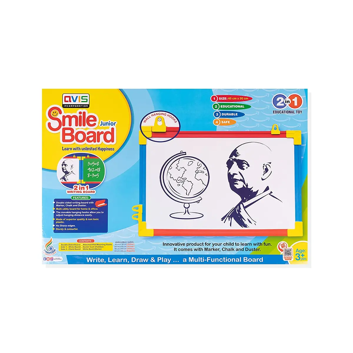 Ratna's 2 In 1 Double Sided Smile Junior Writing Board Educational Reading Writing Development Toys For Kids 1 Year+ 1