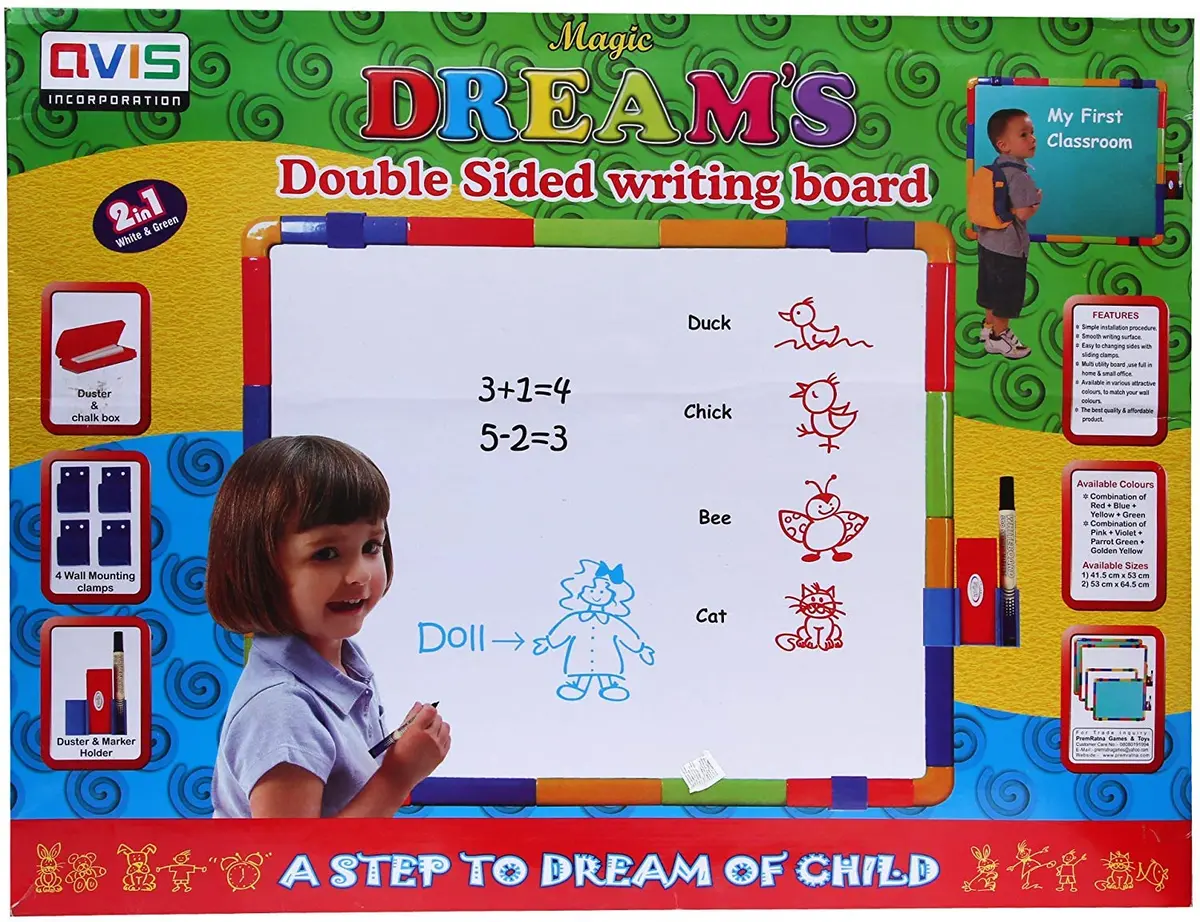 Ratna's 2 In 1 White & Green Magic Dream's Double Sided Writing Board Educational Preschool Learning Reading Writing Development Toys For Kids/Toddlers 1 Year+ 1