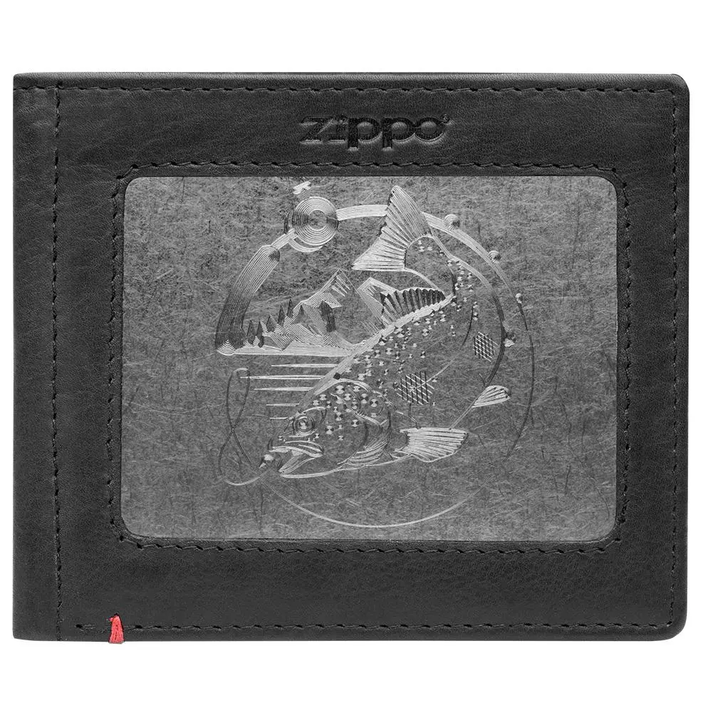 Black Leather Wallet- Bass Metal Plate Design 1