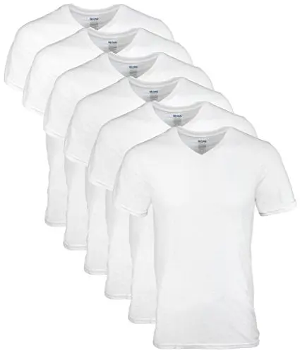 Gildan Men's V-Neck T-Shirts 6 Pack, White, Large 1