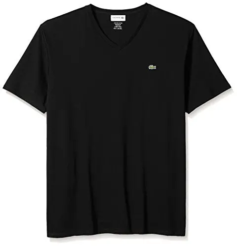 Lacoste Men's Short Sleeve Jersey Pima Reg Fit V Neck T-Shirt-Th6710, Black, 4 1
