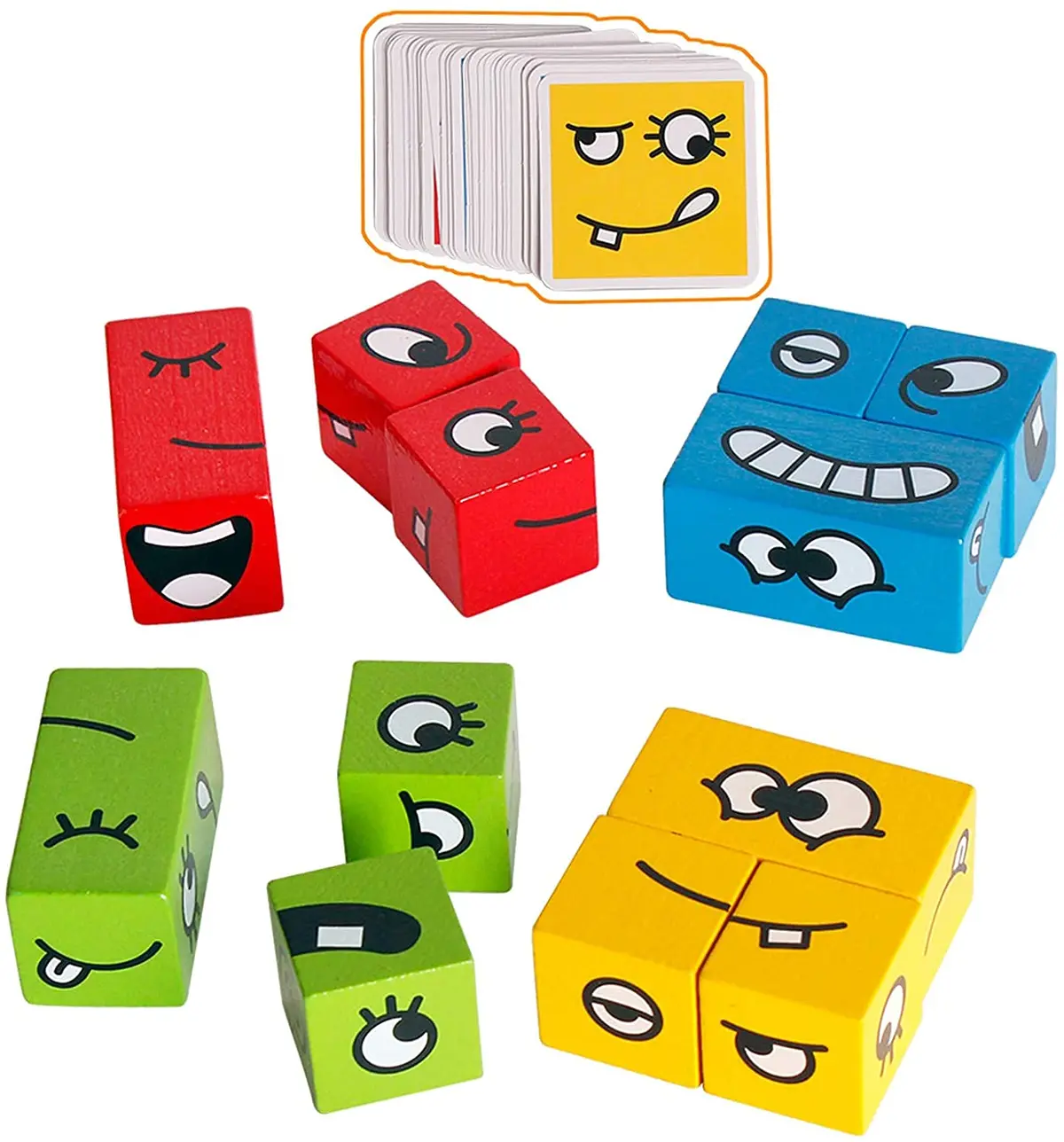 Wooden 3D Expression Building Block Puzzle Kids Toys, Wooden Toy Face Matching Building Block, Brain Board Games, Learning Educational Baby Toys 3D Puzzle Blocks For Kids 3+Years Boys Girls 1