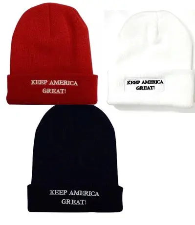 Knitted Embroidered Trump Keep America Great Beanie Cap White 1