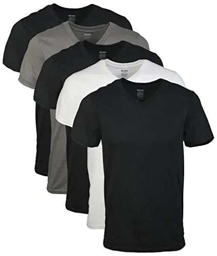 Gildan Men's V-Neck T-Shirts 5 Pack,3 Black/1 White/1 Charcoal,X-Large 1
