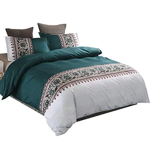 Linen_Specialist Floral Duvet Cover Set Olive Green Duvet Cover Set Floral Bedding Light Set Grey Bedding Set Queen(90"X90") 1 Duvet Cover 2 Pillowcases 1