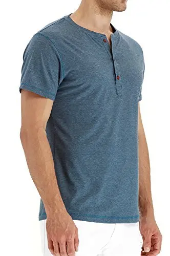 Pegeno Men's Casual Slim Fit Short Sleeve Henley T-Shirts Cotton Shirts Vg-Blue-Us Xl 2