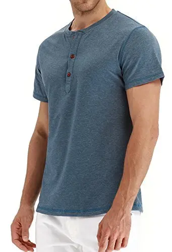Pegeno Men's Casual Slim Fit Short Sleeve Henley T-Shirts Cotton Shirts Vg-Blue-Us Xl 2