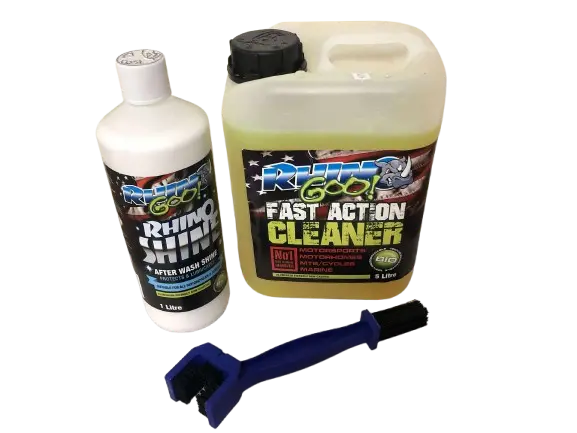 Rhino Goo Essential Bike Cleaning Pack 5Ltr Cleaner + 1Ltr Shine + Brush 1
