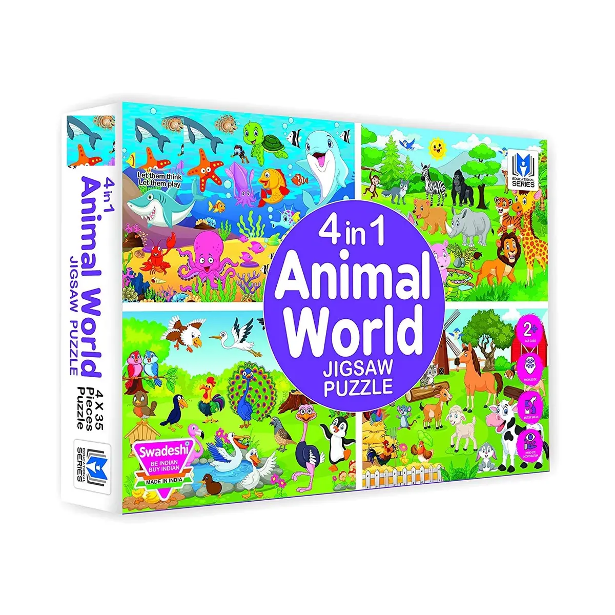 Ratna's 4 In 1 Animal World 4X35 140 Pieces Jigsaw Puzzle For Kids (Sea, Wild, Birds, Farm Animals) 1