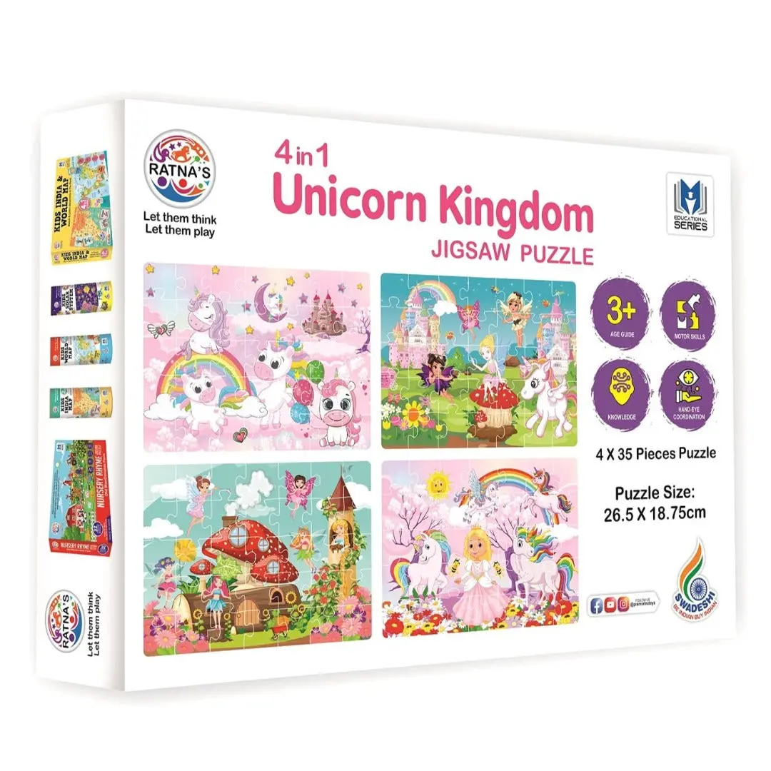 Ratna's 4 In 1 Unicorn Kingdom 4X35 Pieces Jigsaw Puzzle For Kids Educational Toy For Kids 3+ Years 1