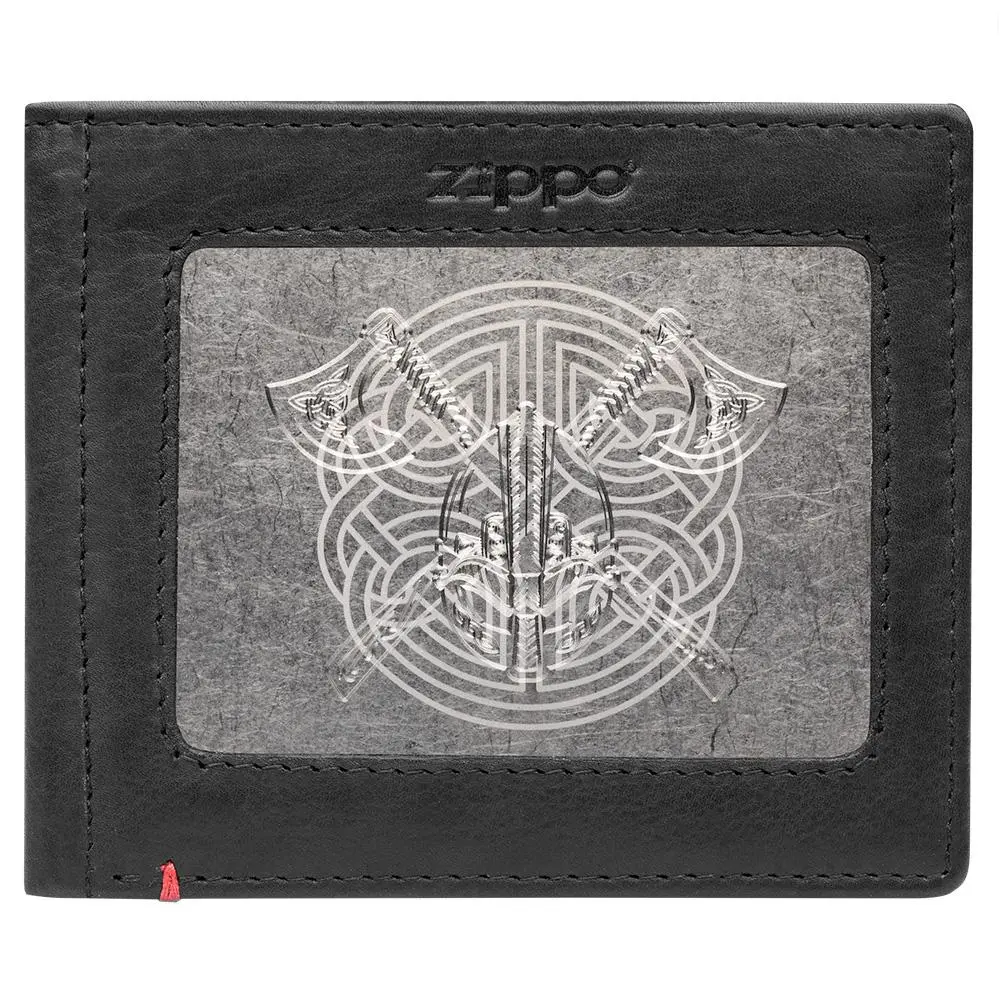 Black Leather Wallet- Viking Metal Plate Design 1