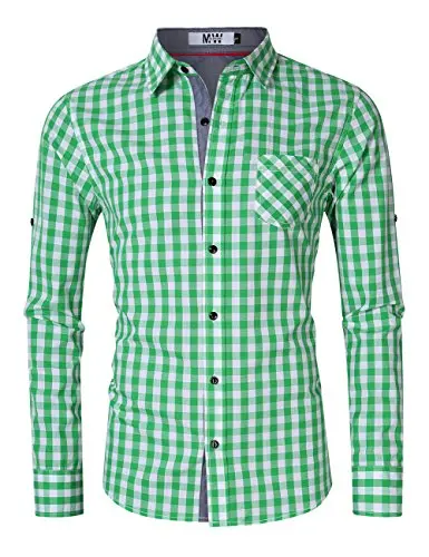 Mrwonder Men's Casual Fit Button Down Long Sleeve Plaid Dress Shirts 1