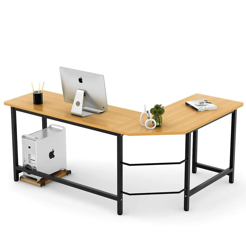 Tribesigns Modern L-Shaped Desk Corner Computer Desk Pc Latop Study Table Workstation Home Office Wood & Metal (Teak) 1