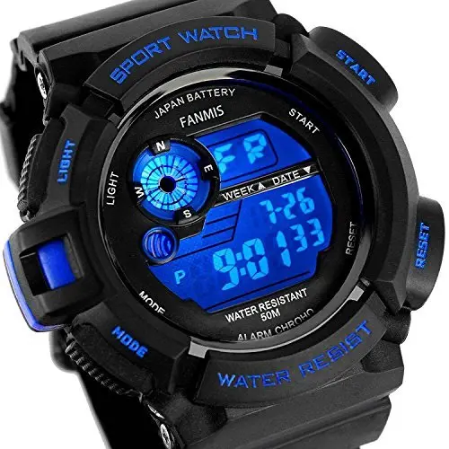 Fanmis Mens Military Multifunction Digital Led Watch Electronic Waterproof Alarm Quartz Sports Watch Blue 1