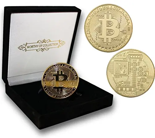 Pfx Physische Goldene Bitcoin Sammler Münze [Mit 24-Karat Echt-Gold Überzogen] Inklusive Edlem Samt Münz-Etui (Gold) 1