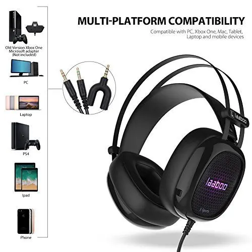 Laaboo Stereo Gaming Headset For Ps4,Pc, Xbox One Controller, With Mic, Bass Surround,Led Light,47-Inches Longpvc Large Diameter Mainline,Lightweight Design A6(Black). 2