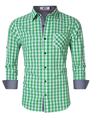 Mrwonder Men's Casual Fit Button Down Long Sleeve Plaid Dress Shirts 2