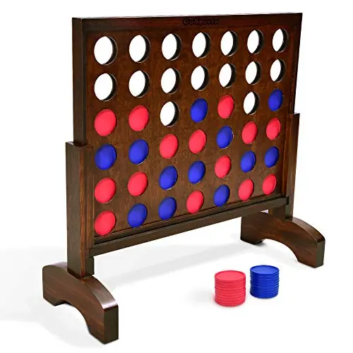 Gosports Giant Dark Wood Stain 4 In A Row Game - 2 Foot Width - Huge 4 Connect Family Fun With Coins, Case And Rules 1