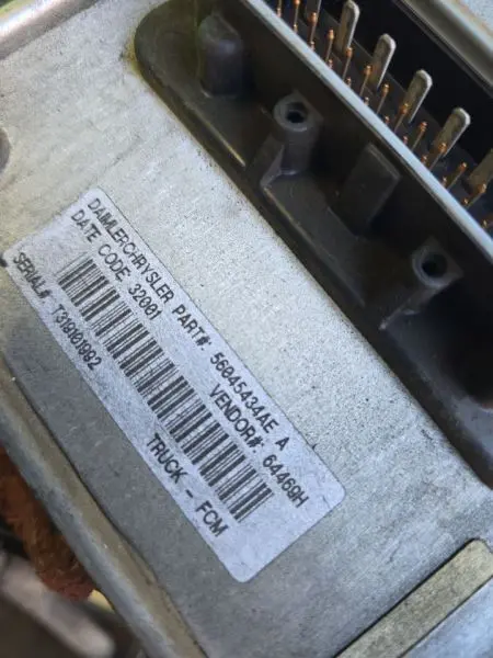 2002 Dodge Ram1500 Front Control Module (Fcm). Part Number 56045434Ad 1