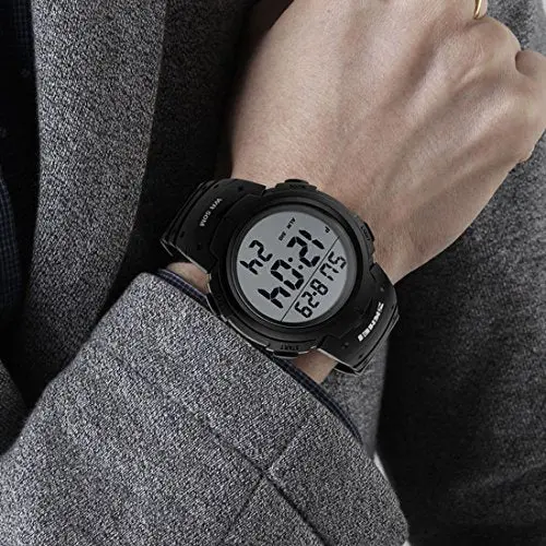 Men's Digital Sports Watch Led Screen Large Face Military Watches And Waterproof Casual Luminous Stopwatch Alarm Simple Army Watch - Black 2