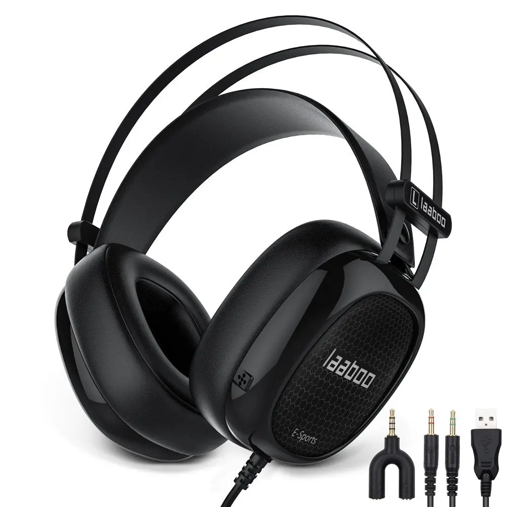 Laaboo Stereo Gaming Headset For Ps4,Pc, Xbox One Controller, With Mic, Bass Surround,Led Light,47-Inches Longpvc Large Diameter Mainline,Lightweight Design A6(Black). 1