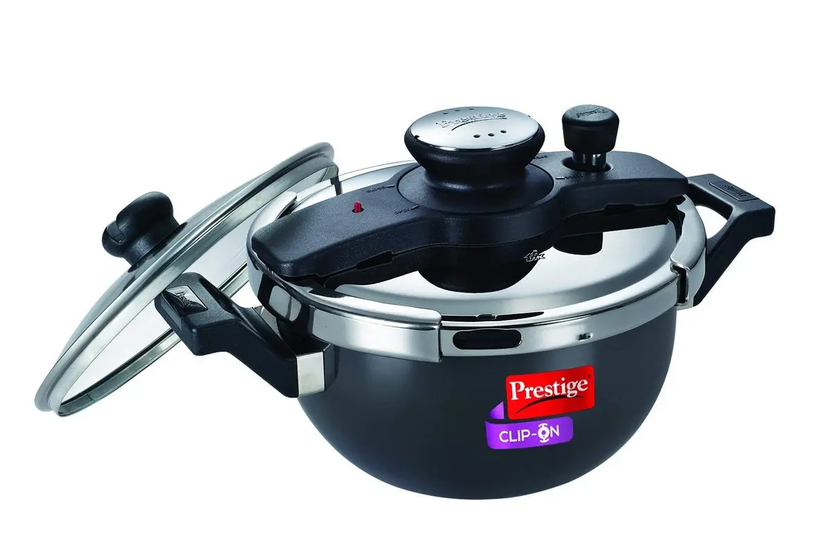 Prestige Clip On Hard Anodized Aluminum Kadai Pressure Cooker Set, 3.5 Litres, 2-Pieces, Charcoal Black 1