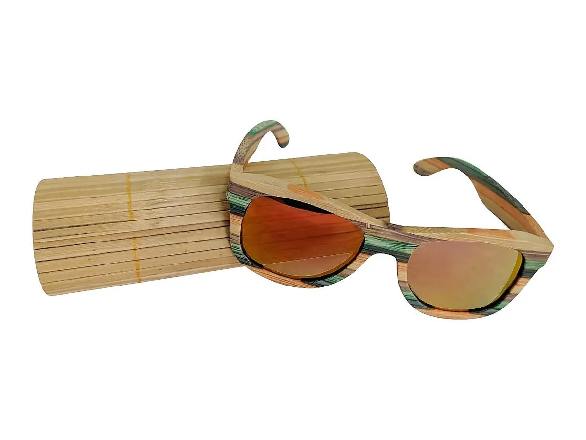 Colour Striped Polarized Wood Sunglasses With Uv400 Polarised Lenses And Bamboo Box For Women 2