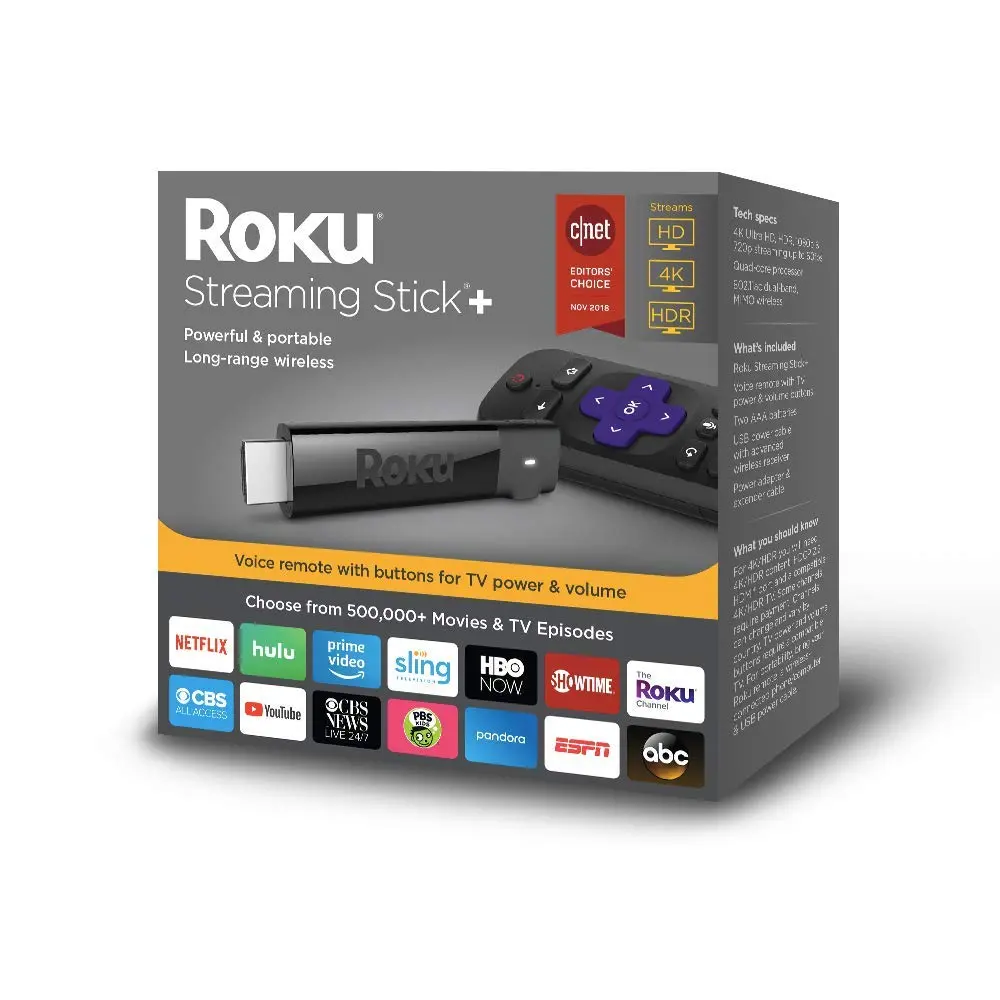 Roku Streaming Stick+ | Hd/4K/Hdr Streaming Device With Long-Range Wireless And Voice Remote With Tv Power And Volume 1