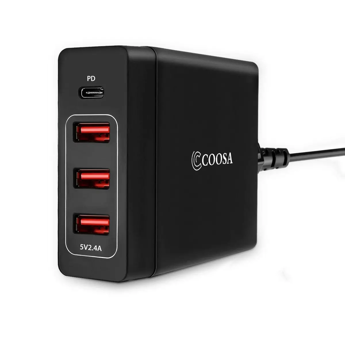 Usb C Charger Coosa 4-Port 72W Usb Wall Charger With Type-C Power Delivery Pd Charger Station For 2017 Macbook Pro, Pixel 2/ Pixel/Pixel Xl Galaxy Note 8/ S8/ S9 Plus (Black-4 Ports) 1