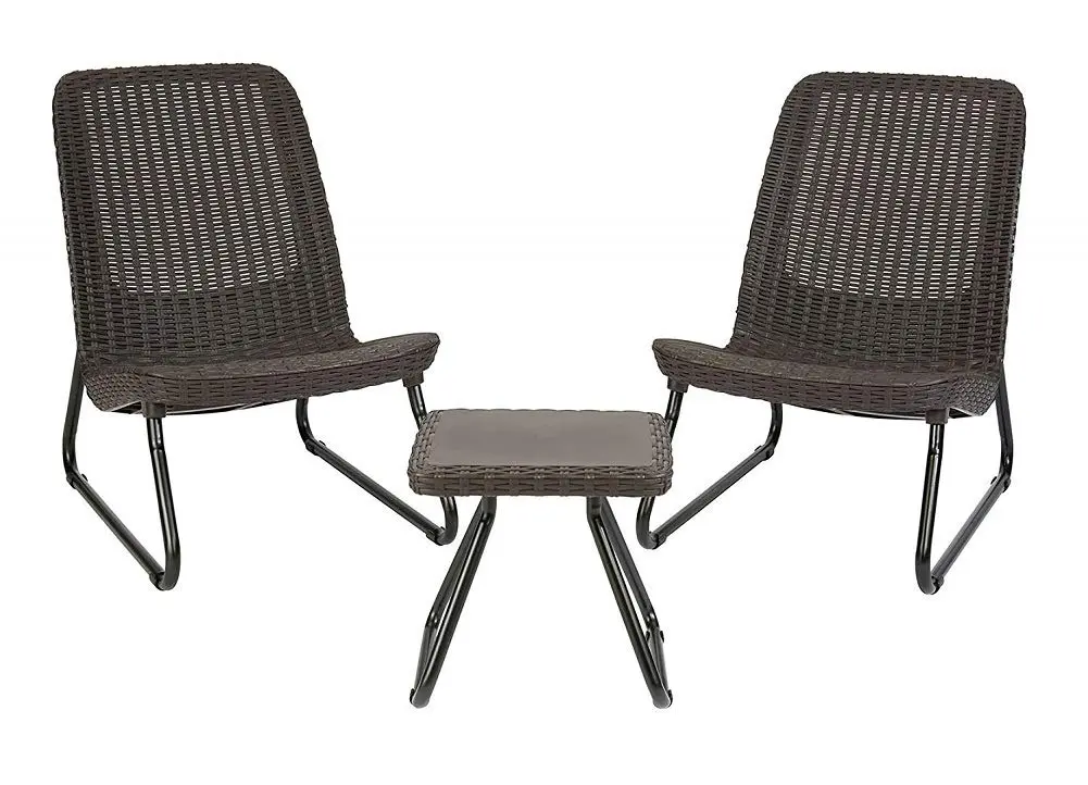 Keter Rio 3 Pc All Weather Outdoor Patio Garden Conversation Chair & Table Set Furniture, Grey 1