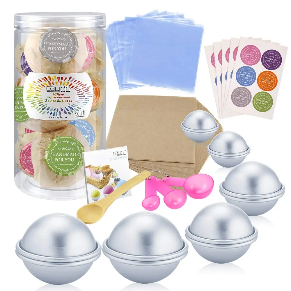Caydo 176 Pieces Diy Bath Bomb Molds Set With Instructions Including 12 Pieces 3 Size Diy Metal Bath Bomb Molds Spoons Wrapping Papers Shrink Wrap Bags For Crafting Your Own Fizzies 1