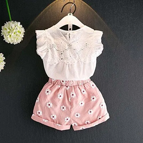 Happy Town 2Pcs Set Toddler Kids Baby Girls Outfits Clothes T-Shirt Vest Tops+Shorts Pants(2-6 T) 2