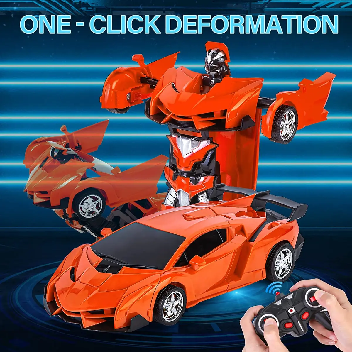 Robot Cars For Kids 4-8 Year Old,Deformation Car Remote Control Transformation Car For Boys Ideal Xmas Birthday Gifts Robot Vehicle Toys Rc Racing Car For Kid Age 9-12 Transforming Car Toys 1