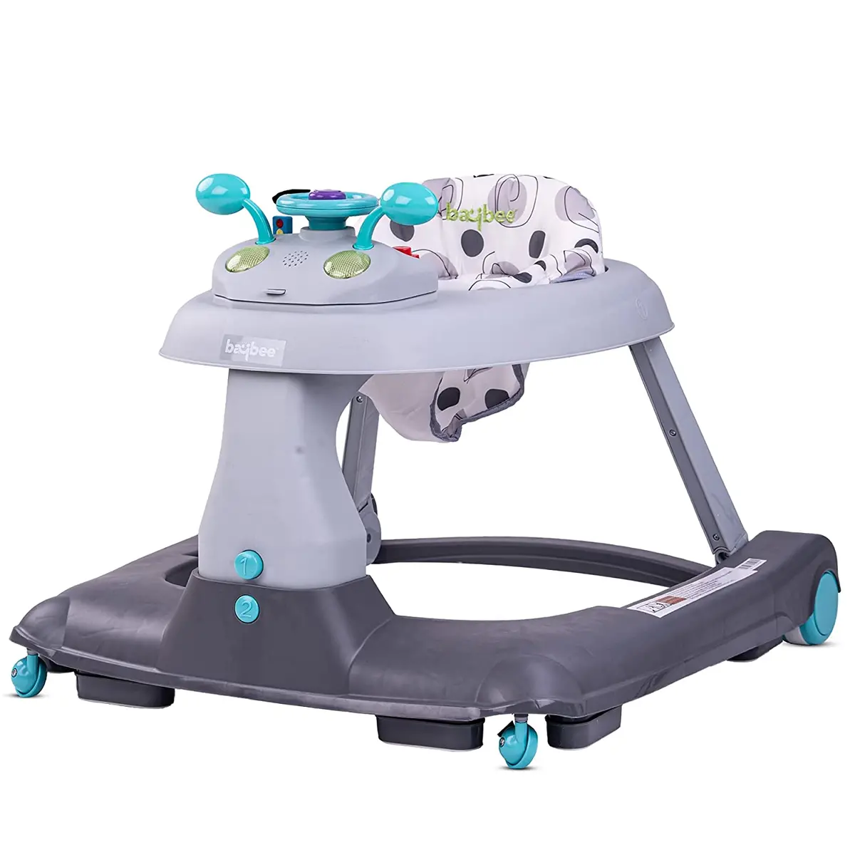 Quack 3 In 1 Baby Walker Cum Ride On With Adjustable Height, 6 Advanced Safety Stoppers, Steering Wheel, Removable Toys And Music, Foldable Activity Walker For Babies 6 Months -2 Years (Grey) 1